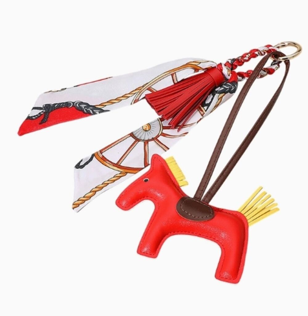 Vegan Leather Horse Tassel Scarf Bag Charm | Red